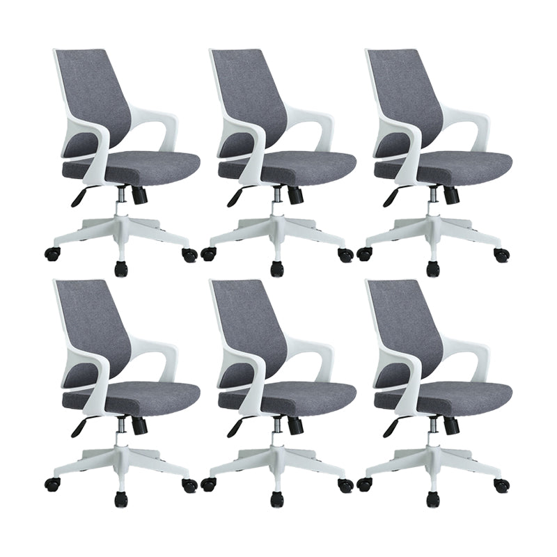 Modern Desk Chair Mesh Computer Chair Mid-Back Conference Chair White-Gray 6 Piece Set Clearhalo 'furn' 'furn_office_chair' 'Furniture' 'Office Chairs' 'Office Furniture' 'office_chair' 6301085