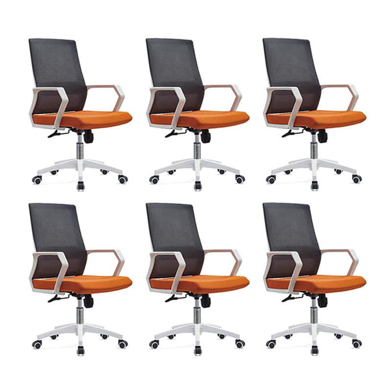 Modern Desk Chair Mesh Conference Chair High Back Chair with Wheels Orange-Gray 6 Piece Set Clearhalo 'furn' 'furn_office_chair' 'Furniture' 'Office Chairs' 'Office Furniture' 'office_chair' 6301107
