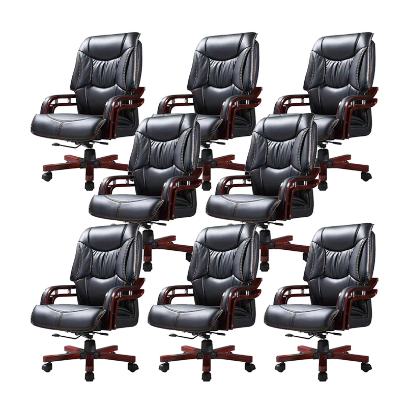 Holzrahmen gepolsterter Bürostuhl im schwarzen Leder High Back Executive Stuhl