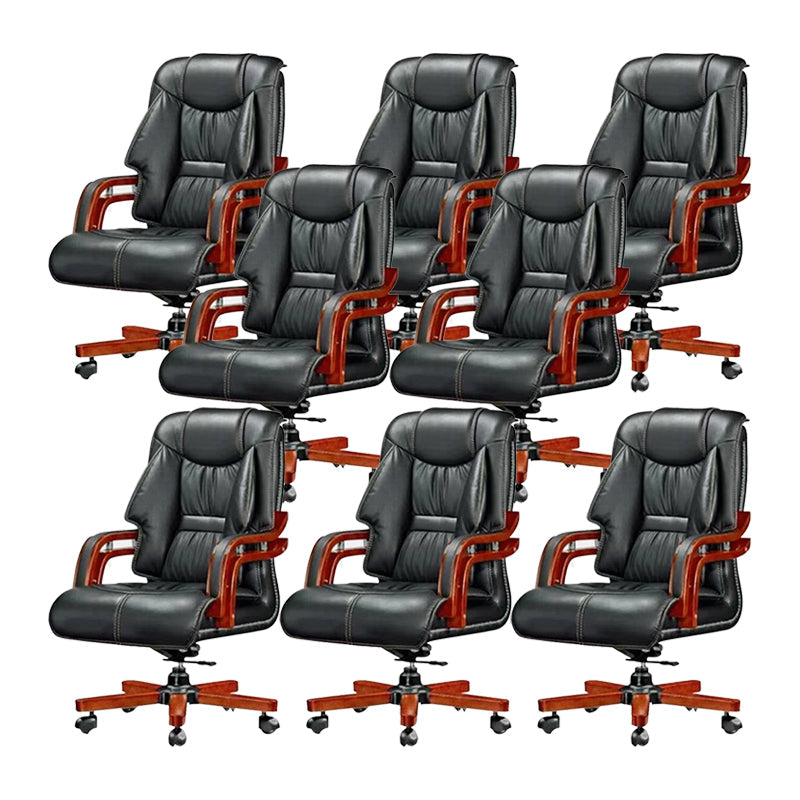 Houtframe gestoffeerde bureaustoel in zwart lederen High Back Executive Chair