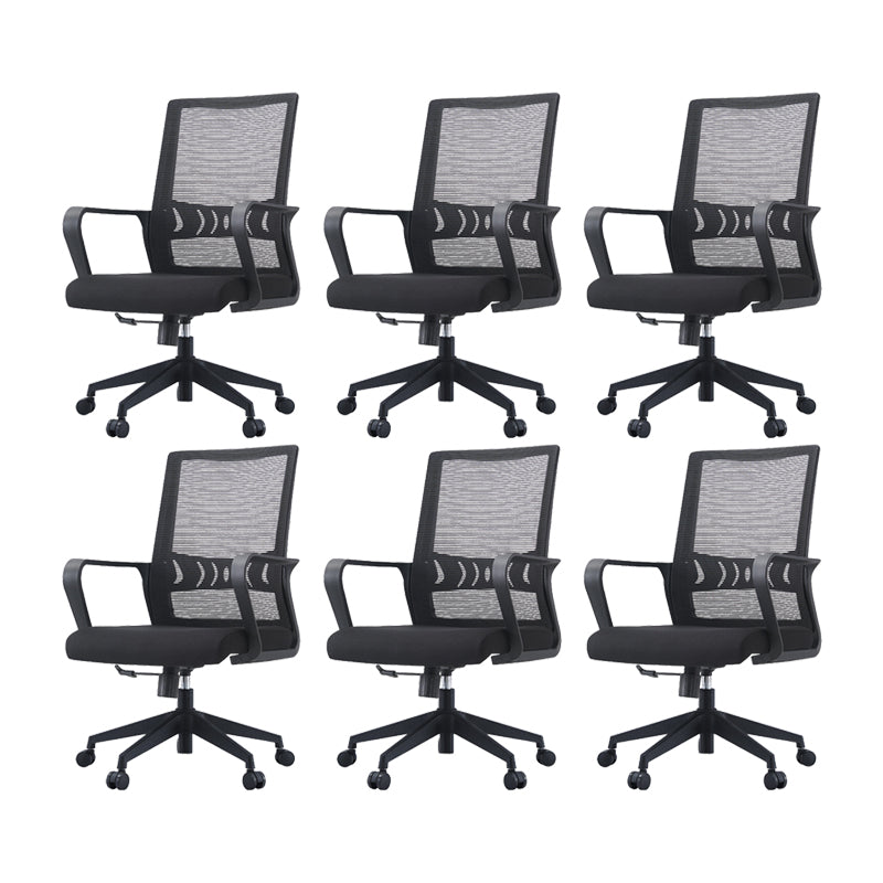 Modern Desk Chair Mesh Computer Chair High/Mid-Back Conference Chair Matte Black 6 Piece Set Clearhalo 'furn' 'furn_office_chair' 'Furniture' 'Office Chairs' 'Office Furniture' 'office_chair' 6301196