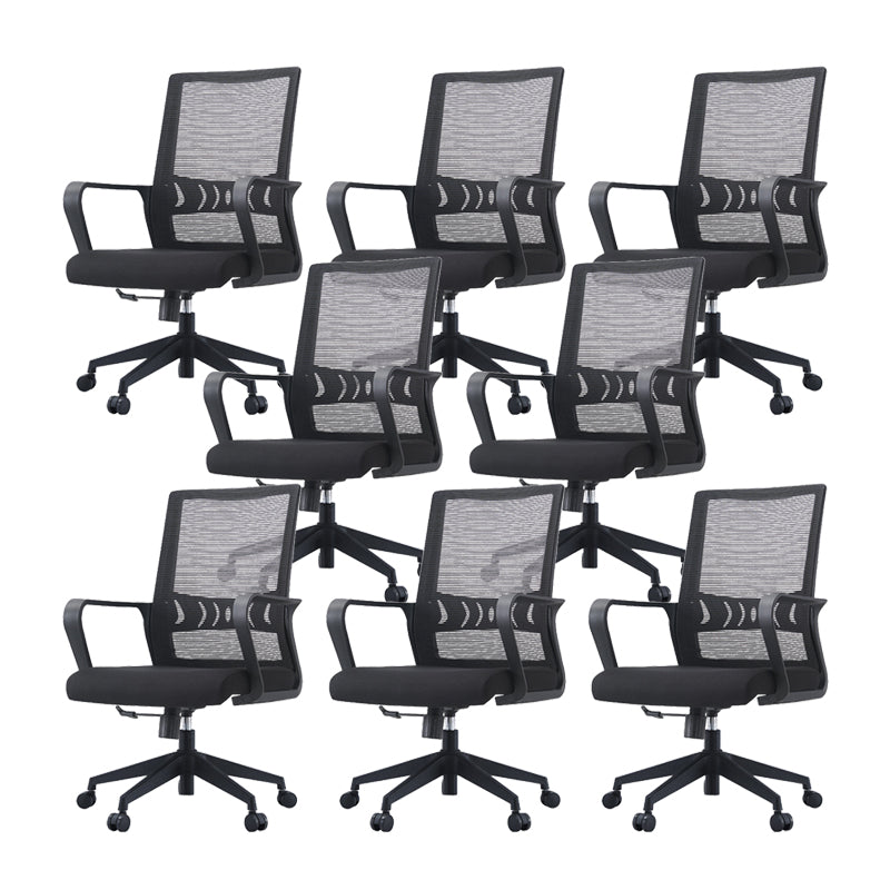 Modern Desk Chair Mesh Computer Chair High/Mid-Back Conference Chair Matte Black 8 Piece Set Clearhalo 'furn' 'furn_office_chair' 'Furniture' 'Office Chairs' 'Office Furniture' 'office_chair' 6301198