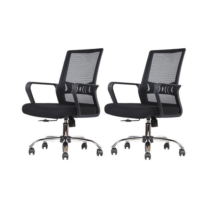 Modern Desk Chair Mesh Computer Chair High/Mid-Back Conference Chair Gloss Black 2 Piece Set Clearhalo 'furn' 'furn_office_chair' 'Furniture' 'Office Chairs' 'Office Furniture' 'office_chair' 6301200