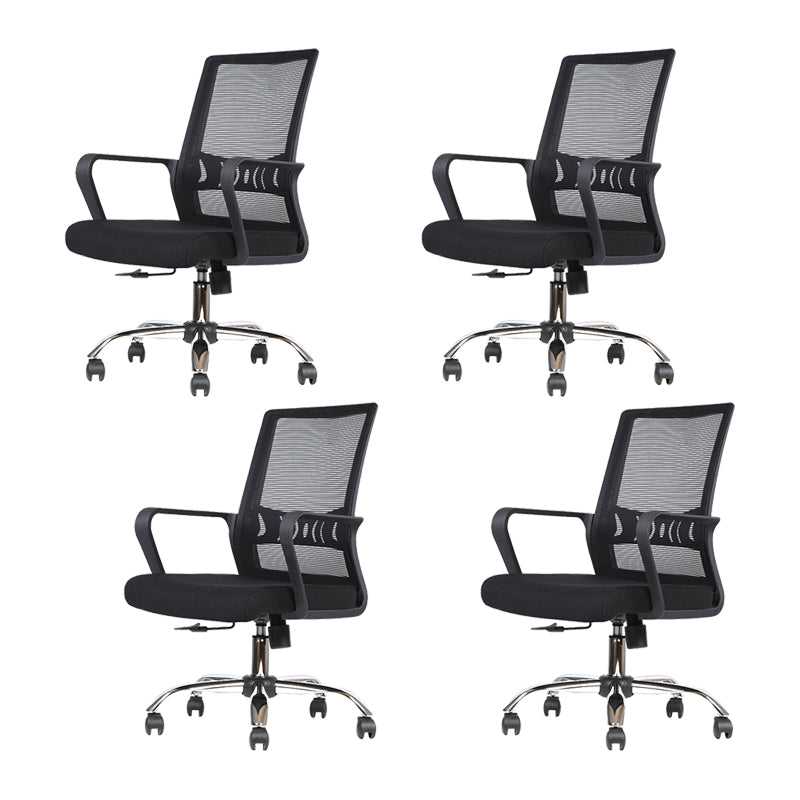 Modern Desk Chair Mesh Computer Chair High/Mid-Back Conference Chair Gloss Black 4 Piece Set Clearhalo 'furn' 'furn_office_chair' 'Furniture' 'Office Chairs' 'Office Furniture' 'office_chair' 6301201