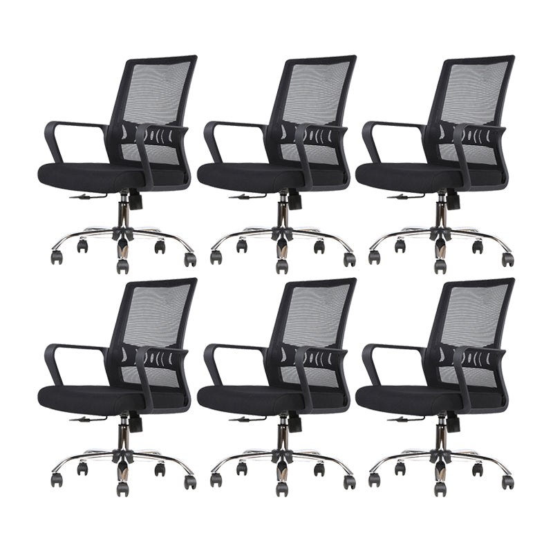Modern Desk Chair Mesh Computer Chair High/Mid-Back Conference Chair Gloss Black 6 Piece Set Clearhalo 'furn' 'furn_office_chair' 'Furniture' 'Office Chairs' 'Office Furniture' 'office_chair' 6301202