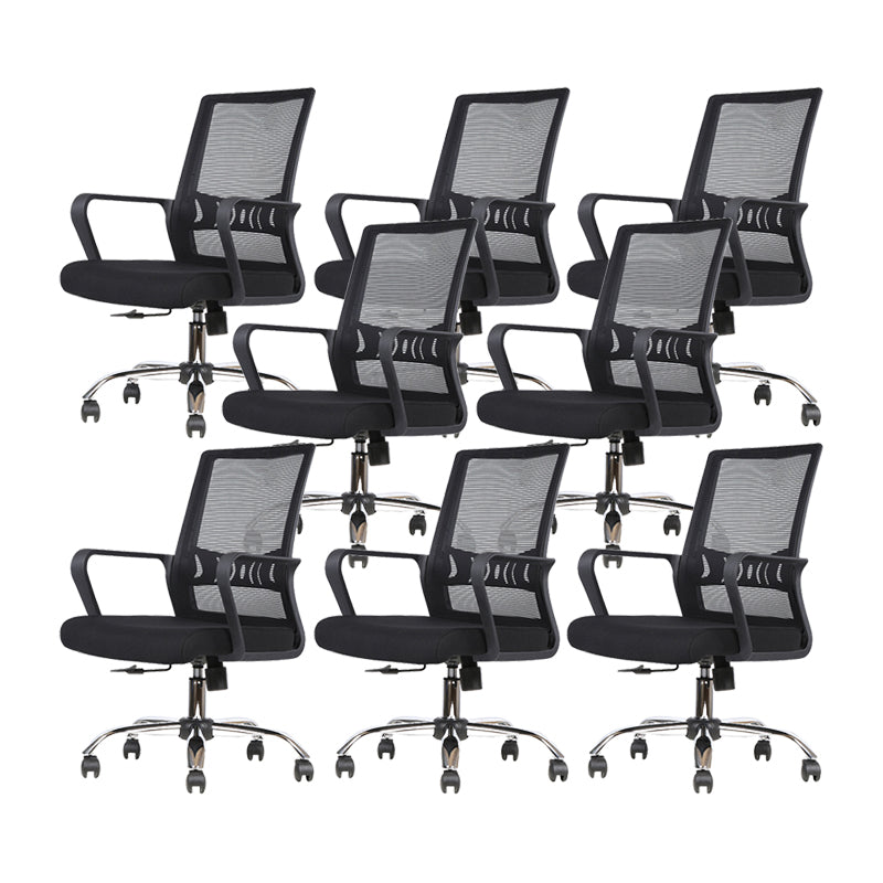 Modern Desk Chair Mesh Computer Chair High/Mid-Back Conference Chair Gloss Black 8 Piece Set Clearhalo 'furn' 'furn_office_chair' 'Furniture' 'Office Chairs' 'Office Furniture' 'office_chair' 6301203