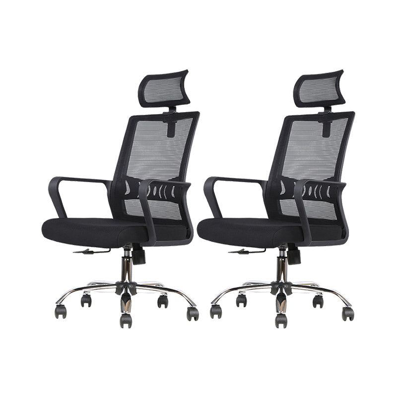 Modern Desk Chair Mesh Computer Chair High/Mid-Back Conference Chair Textured Black 2 Piece Set Clearhalo 'furn' 'furn_office_chair' 'Furniture' 'Office Chairs' 'Office Furniture' 'office_chair' 6301210