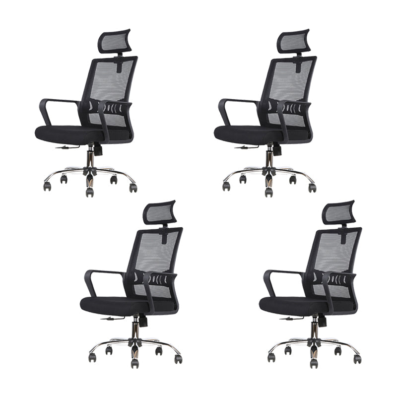 Modern Desk Chair Mesh Computer Chair High/Mid-Back Conference Chair Textured Black 4 Piece Set Clearhalo 'furn' 'furn_office_chair' 'Furniture' 'Office Chairs' 'Office Furniture' 'office_chair' 6301211
