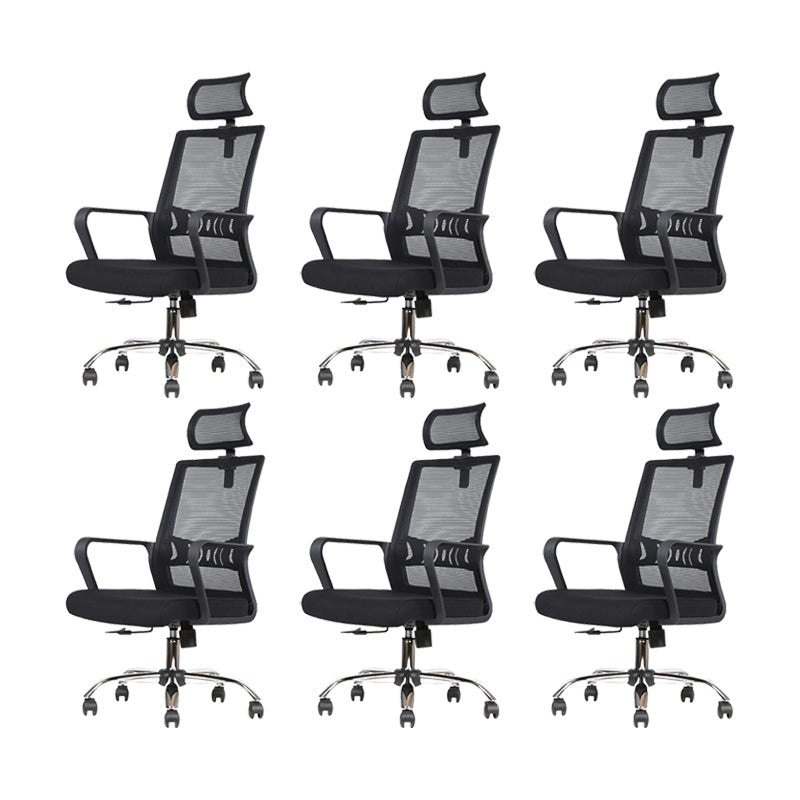 Modern Desk Chair Mesh Computer Chair High/Mid-Back Conference Chair Textured Black 6 Piece Set Clearhalo 'furn' 'furn_office_chair' 'Furniture' 'Office Chairs' 'Office Furniture' 'office_chair' 6301212