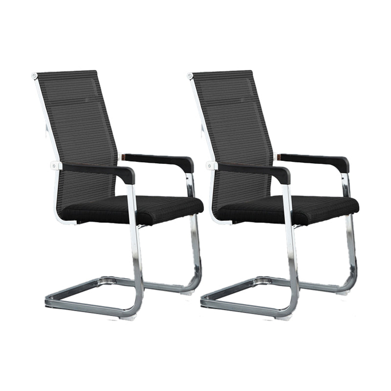 Modern Desk Chair Mesh Computer Chair Conference Chair No Wheels Black 2 Piece Set Clearhalo 'furn' 'furn_office_chair' 'Furniture' 'Office Chairs' 'Office Furniture' 'office_chair' 6301259
