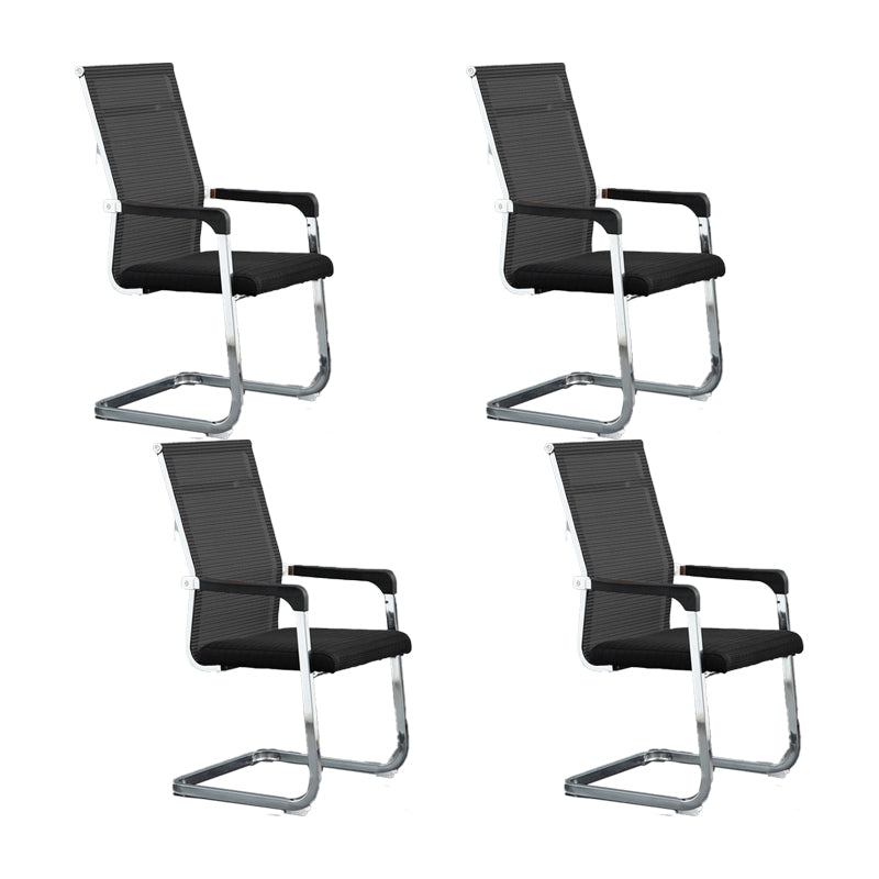 Modern Desk Chair Mesh Computer Chair Conference Chair No Wheels Black 4 Piece Set Clearhalo 'furn' 'furn_office_chair' 'Furniture' 'Office Chairs' 'Office Furniture' 'office_chair' 6301261
