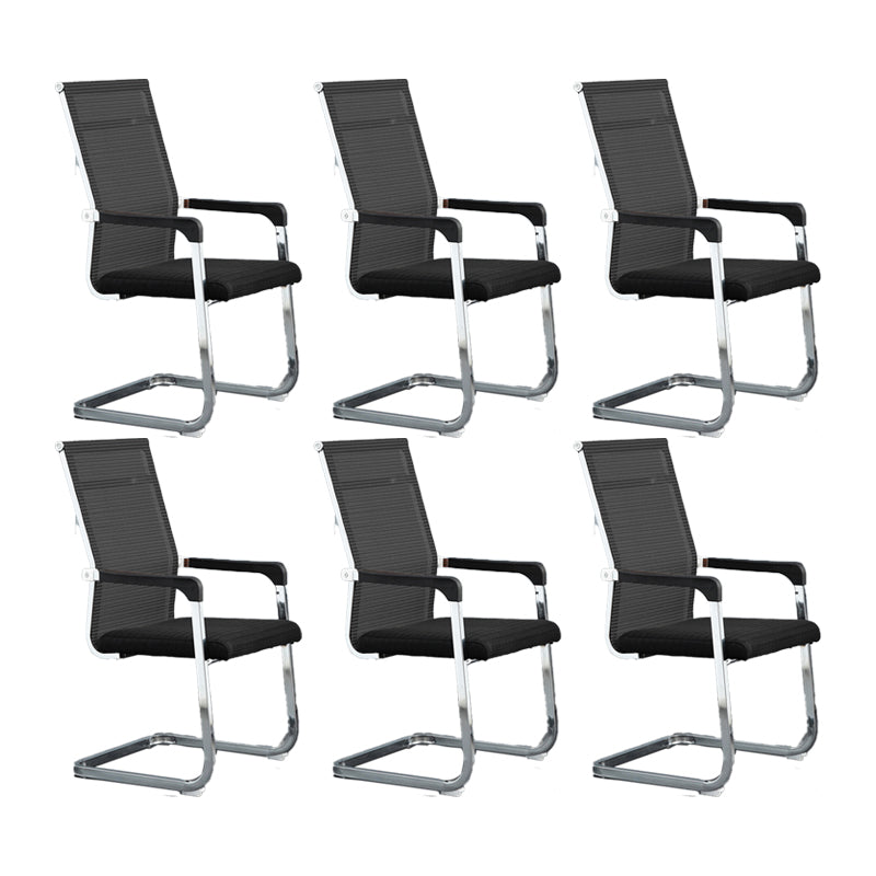 Modern Desk Chair Mesh Computer Chair Conference Chair No Wheels Black 6 Piece Set Clearhalo 'furn' 'furn_office_chair' 'Furniture' 'Office Chairs' 'Office Furniture' 'office_chair' 6301262