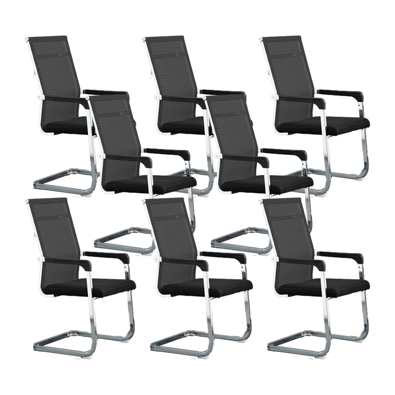 Modern Desk Chair Mesh Computer Chair Conference Chair No Wheels Black 8 Piece Set Clearhalo 'furn' 'furn_office_chair' 'Furniture' 'Office Chairs' 'Office Furniture' 'office_chair' 6301265