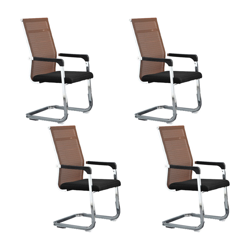 Modern Desk Chair Mesh Computer Chair Conference Chair No Wheels Black-Orange 4 Piece Set Clearhalo 'furn' 'furn_office_chair' 'Furniture' 'Office Chairs' 'Office Furniture' 'office_chair' 6301271