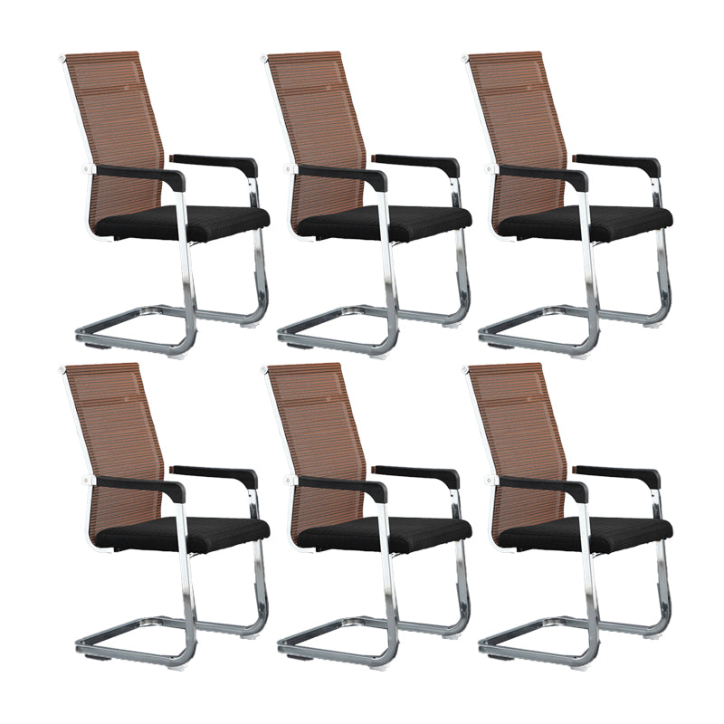Modern Desk Chair Mesh Computer Chair Conference Chair No Wheels Black-Orange 6 Piece Set Clearhalo 'furn' 'furn_office_chair' 'Furniture' 'Office Chairs' 'Office Furniture' 'office_chair' 6301273
