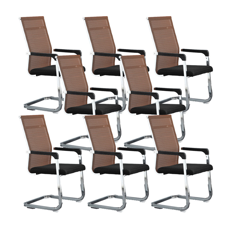 Modern Desk Chair Mesh Computer Chair Conference Chair No Wheels Black-Orange 8 Piece Set Clearhalo 'furn' 'furn_office_chair' 'Furniture' 'Office Chairs' 'Office Furniture' 'office_chair' 6301274
