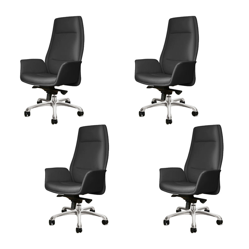 27" Wide Modern Managers Chair Arms Included Leather Executive Chair Black 4 Piece Set Clearhalo 'furn' 'furn_office_chair' 'Furniture' 'Office Chairs' 'Office Furniture' 'office_chair' 6301306