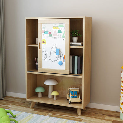 Modern Bookcase Wooden Close Back Bookshelf with Sliding Door