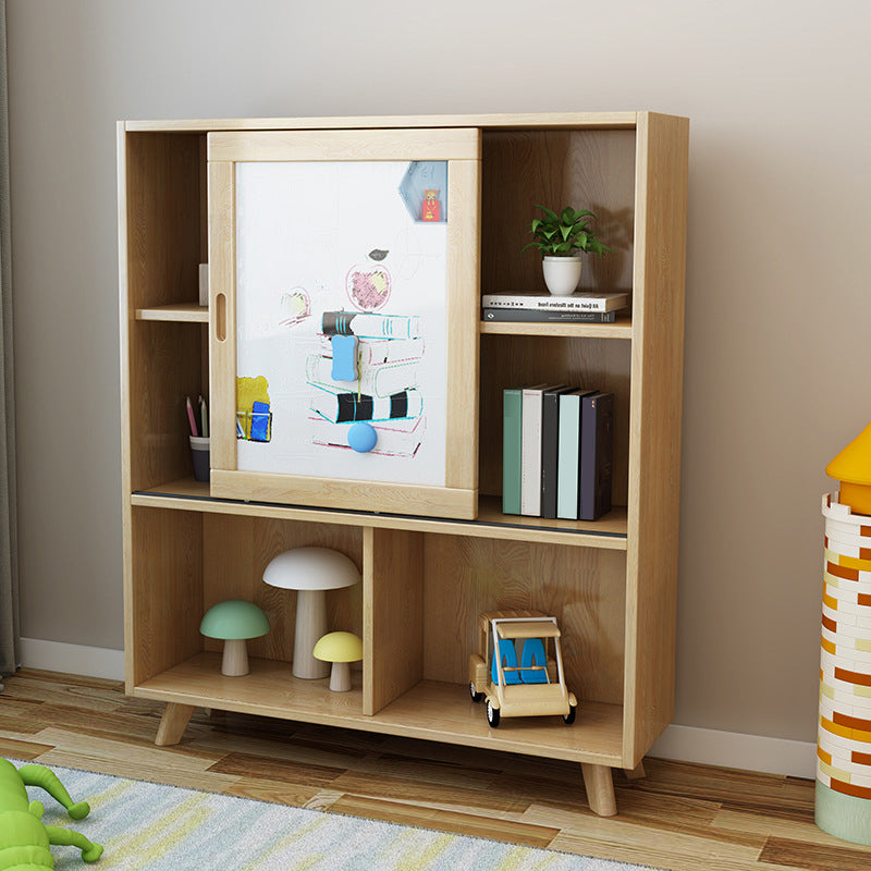 Modern Bookcase Wooden Close Back Bookshelf with Sliding Door