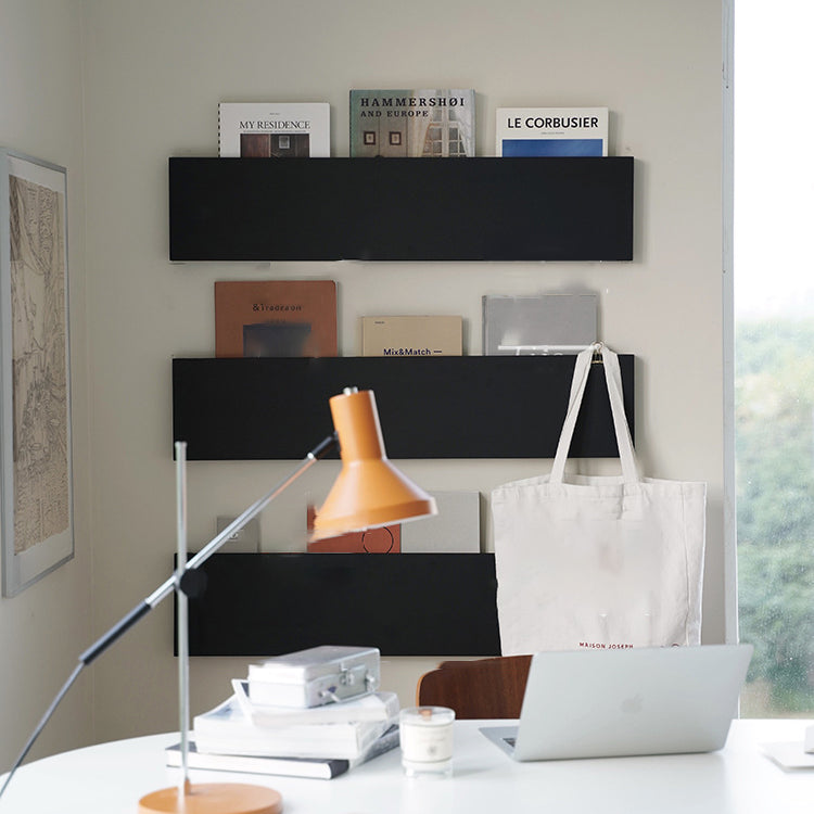 Stedelijke muur eenheid metalen boekenplank zwarte plank boekenkast voor woonkamer
