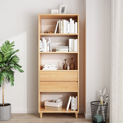 Modern Open Back Bookcase Wooden Bookshelf with 2 Drawers for Bedroom