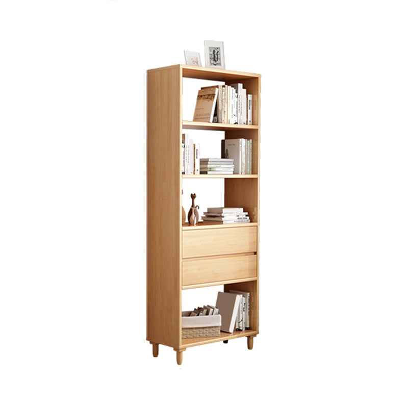 Modern Open Back Bookcase Wooden Bookshelf with 2 Drawers for Bedroom