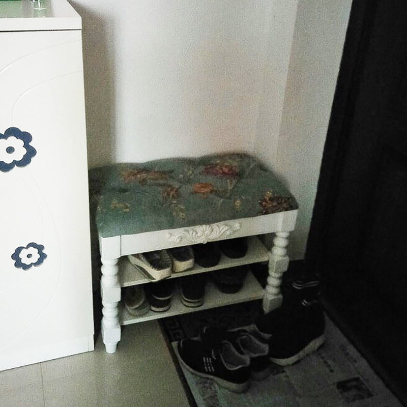 Upholstered Shelves Seating Bench Cushioned Entryway and Bedroom Bench with Legs 23.6"L x 13.8"W x 18.9"H White Clearhalo 'Benches' 'Chairs & Seating' 'furn' 'furn_benches' 'Furniture' 'Living Room Furniture' 6301631