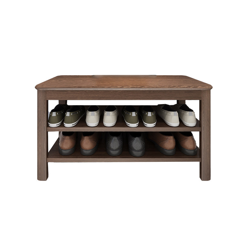 Contemporary Rubber Wood Bench Rectangle Seating Bench in Brown with Storage 31.5"L x 13.8"W x 16.5"H Nut-Brown Wood Clearhalo 'Benches' 'Chairs & Seating' 'furn' 'furn_benches' 'Furniture' 'Living Room Furniture' 6301658