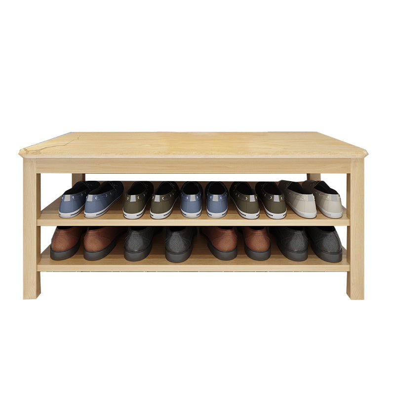 Contemporary Rubber Wood Bench Rectangle Seating Bench in Brown with Storage 39.4"L x 13.8"W x 16.5"H Natural Wood Clearhalo 'Benches' 'Chairs & Seating' 'furn' 'furn_benches' 'Furniture' 'Living Room Furniture' 6301659