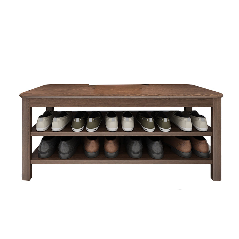 Contemporary Rubber Wood Bench Rectangle Seating Bench in Brown with Storage 39.4"L x 13.8"W x 16.5"H Nut-Brown Wood Clearhalo 'Benches' 'Chairs & Seating' 'furn' 'furn_benches' 'Furniture' 'Living Room Furniture' 6301661