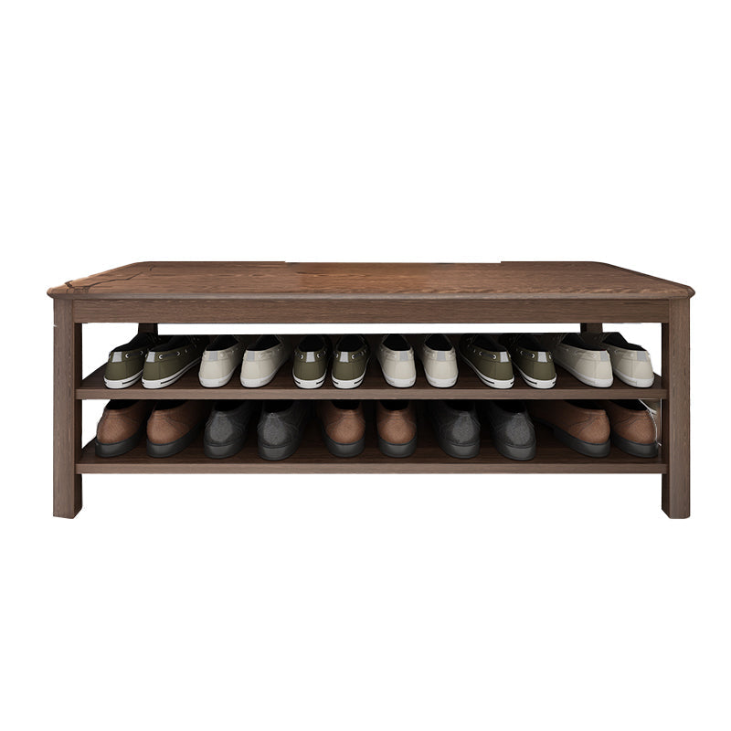 Contemporary Rubber Wood Bench Rectangle Seating Bench in Brown with Storage 47.2"L x 13.8"W x 16.5"H Nut-Brown Wood Clearhalo 'Benches' 'Chairs & Seating' 'furn' 'furn_benches' 'Furniture' 'Living Room Furniture' 6301665