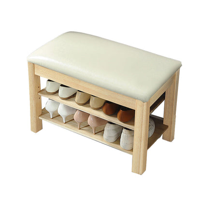 Contemporary Rubber Wood Bench Rectangle Seating Bench in Brown with Storage 23.6"L x 11.8"W x 16.5"H Natural Upholstered Clearhalo 'Benches' 'Chairs & Seating' 'furn' 'furn_benches' 'Furniture' 'Living Room Furniture' 6301667