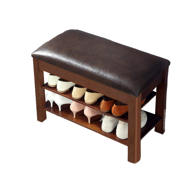 Contemporary Rubber Wood Bench Rectangle Seating Bench in Brown with Storage 23.6"L x 11.8"W x 16.5"H Nut-Brown Upholstered Clearhalo 'Benches' 'Chairs & Seating' 'furn' 'furn_benches' 'Furniture' 'Living Room Furniture' 6301669