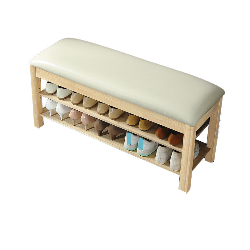 Contemporary Rubber Wood Bench Rectangle Seating Bench in Brown with Storage 39.4"L x 13.8"W x 16.5"H Natural Upholstered Clearhalo 'Benches' 'Chairs & Seating' 'furn' 'furn_benches' 'Furniture' 'Living Room Furniture' 6301673