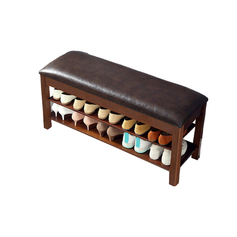 Contemporary Rubber Wood Bench Rectangle Seating Bench in Brown with Storage 47.2"L x 13.8"W x 16.5"H Nut-Brown Upholstered Clearhalo 'Benches' 'Chairs & Seating' 'furn' 'furn_benches' 'Furniture' 'Living Room Furniture' 6301675