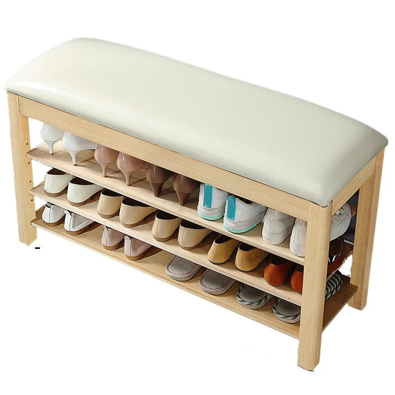 Contemporary Rubber Wood Bench Rectangle Seating Bench in Brown with Storage 39.4"L x 13.8"W x 20.5"H Natural Upholstered Clearhalo 'Benches' 'Chairs & Seating' 'furn' 'furn_benches' 'Furniture' 'Living Room Furniture' 6301678