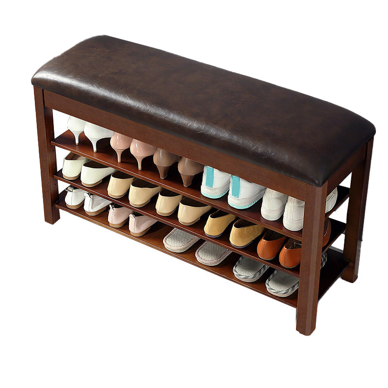 Contemporary Rubber Wood Bench Rectangle Seating Bench in Brown with Storage 39.4"L x 13.8"W x 20.5"H Brown Upholstered Clearhalo 'Benches' 'Chairs & Seating' 'furn' 'furn_benches' 'Furniture' 'Living Room Furniture' 6301679