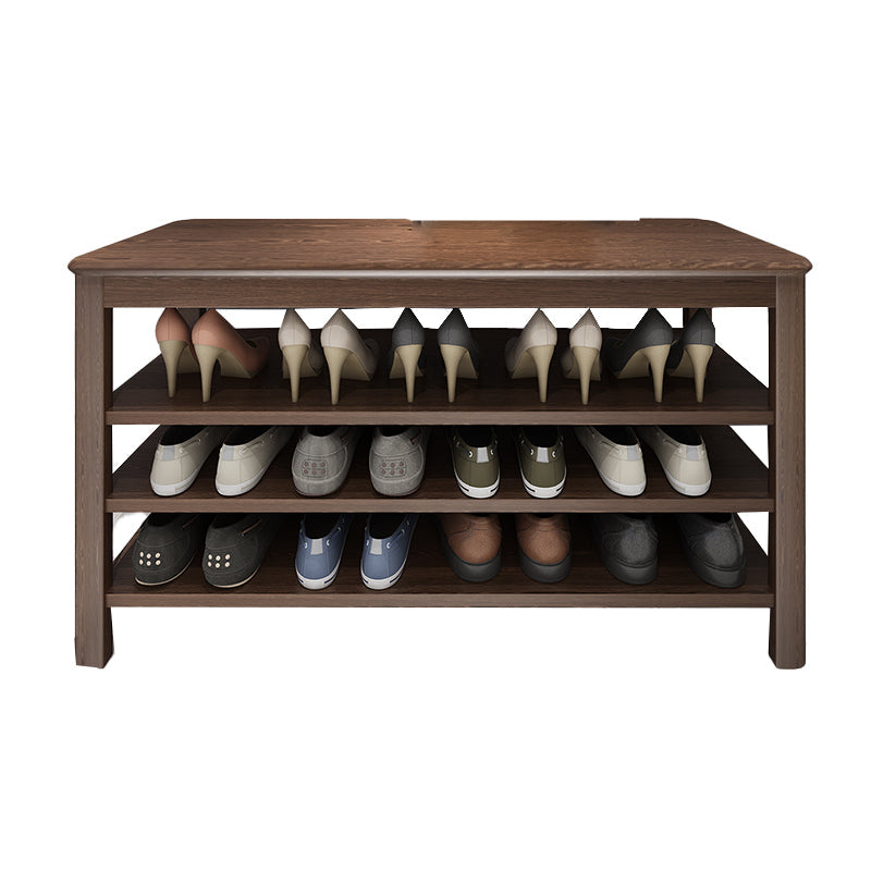 Contemporary Rubber Wood Bench Rectangle Seating Bench in Brown with Storage 39.4"L x 13.8"W x 20.5"H Nut-Brown Wood Clearhalo 'Benches' 'Chairs & Seating' 'furn' 'furn_benches' 'Furniture' 'Living Room Furniture' 6301684