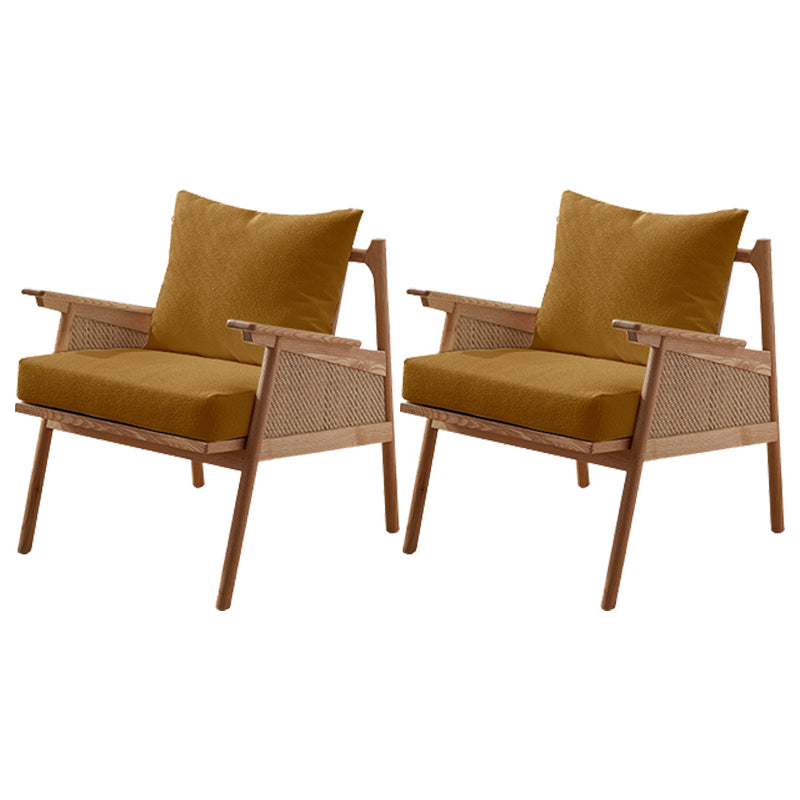 Solid Wood Frame Lounge Chair Arms Included Chair with Pillow Yellow Flannel 2 Piece Set Clearhalo 'Accent Chairs' 'accent_chairs' 'Chairs & Seating' 'furn' 'furn_accent_chairs' 'Furniture' 'Living Room Furniture' 6301751