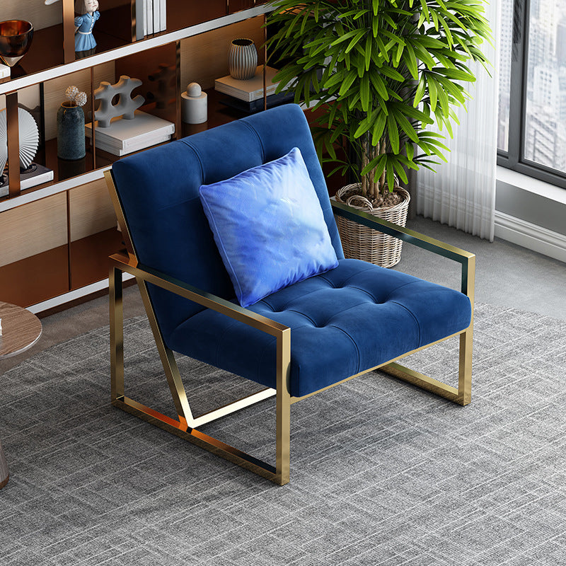 Tufted Cushions Lounge Chair Arms Included Reclining Chair with Pillow Cotton and Linen Blue 1 Piece Clearhalo 'Accent Chairs' 'accent_chairs' 'Chairs & Seating' 'furn' 'furn_accent_chairs' 'Furniture' 'Living Room Furniture' 6301781