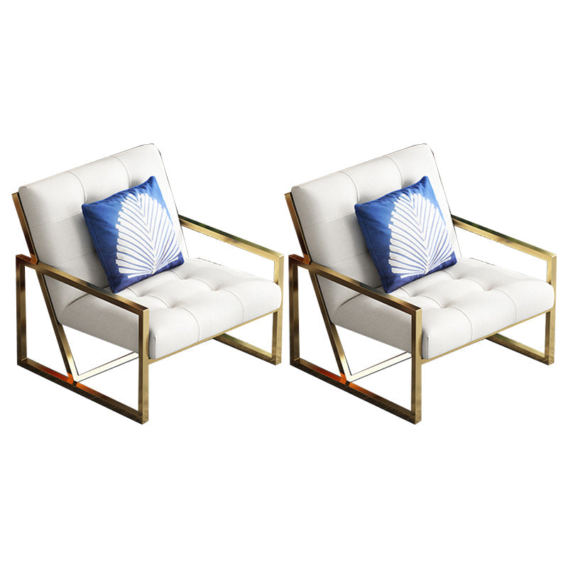 Tufted Cushions Lounge Chair Arms Included Reclining Chair with Pillow Cotton and Linen White 2 Piece Set Clearhalo 'Accent Chairs' 'accent_chairs' 'Chairs & Seating' 'furn' 'furn_accent_chairs' 'Furniture' 'Living Room Furniture' 6301782