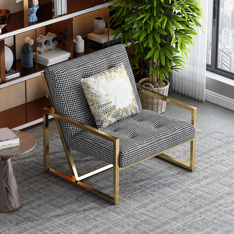 Tufted Cushions Lounge Chair Arms Included Reclining Chair with Pillow Cotton and Linen Black 1 Piece Clearhalo 'Accent Chairs' 'accent_chairs' 'Chairs & Seating' 'furn' 'furn_accent_chairs' 'Furniture' 'Living Room Furniture' 6301783