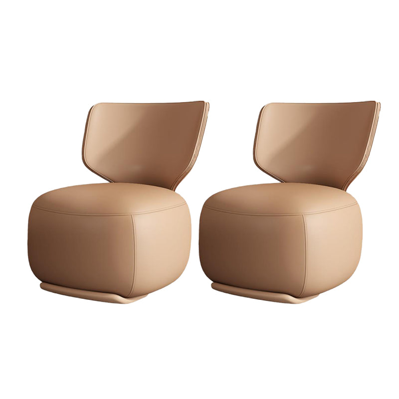 22.83" Wide Parsons Chair Armless Chair with Fixed Back for Living Room Brown Faux Leather 2 Piece Set Clearhalo 'Accent Chairs' 'accent_chairs' 'Chairs & Seating' 'furn' 'furn_accent_chairs' 'Furniture' 'Living Room Furniture' 6301955