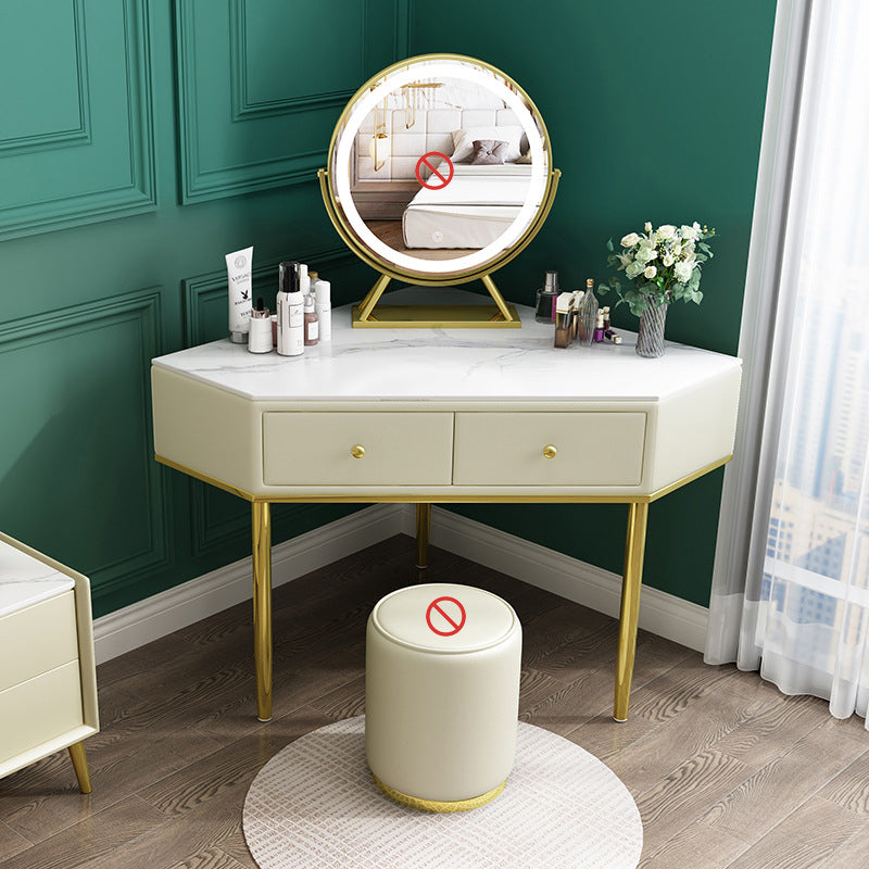 2-Drawers Dressing Table Luxurious Stone Top Vanity Set for Bedroom Makeup Vanity Off-White Clearhalo 'Bedroom Furniture' 'furn' 'furn_makeup_vanities' 'Furniture' 'Makeup Vanities' 'makeup_vanities' 6302039