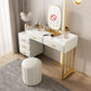 Luxurious Stone Top Vanity and Stool 5 Drawers Dressing Table Makeup Vanity & Stools White Clearhalo 'Bedroom Furniture' 'furn' 'furn_makeup_vanities' 'Furniture' 'Makeup Vanities' 'makeup_vanities' 6302063