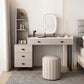 Contemporary Stone Top Vanity 5 Drawers Vanity Set with Stool