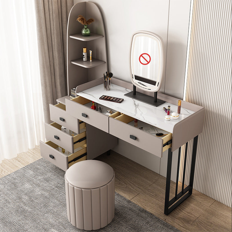 Contemporary Stone Top Vanity 5 Drawers Vanity Set with Stool