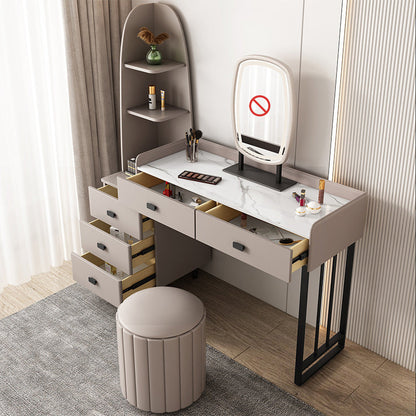 Contemporary Stone Top Vanity 5 Drawers Vanity Set with Stool