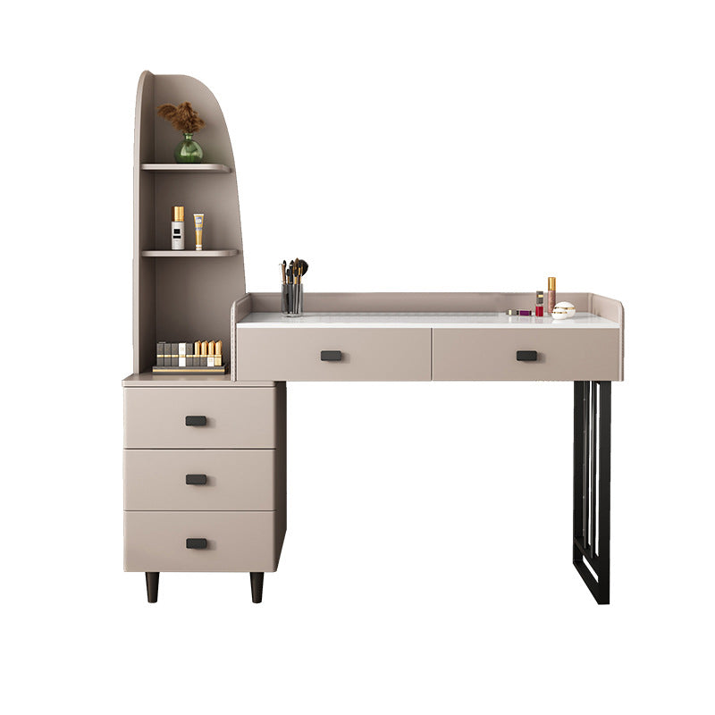 Contemporary Stone Top Vanity 5 Drawers Vanity Set with Stool