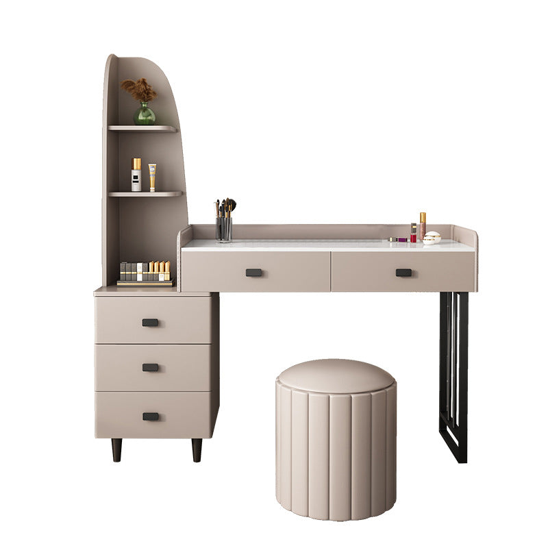 Contemporary Stone Top Vanity 5 Drawers Vanity Set with Stool